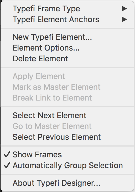 Element panel menu