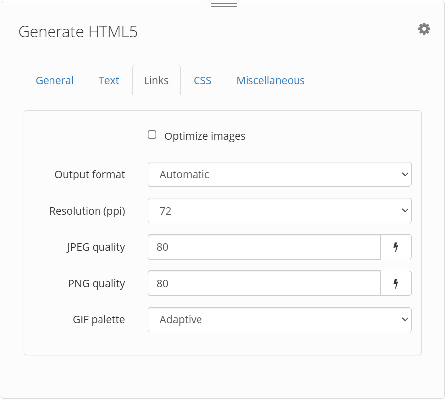 Generate HTML5 Links tab