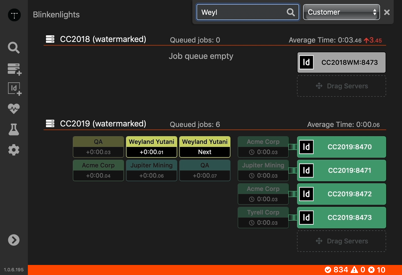 Screenshot showing how jobs are highlighted when they match or partially match the search terms