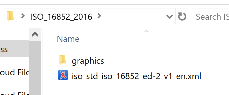 Example of an ISO ZIP file showing the XML file and graphics folder.