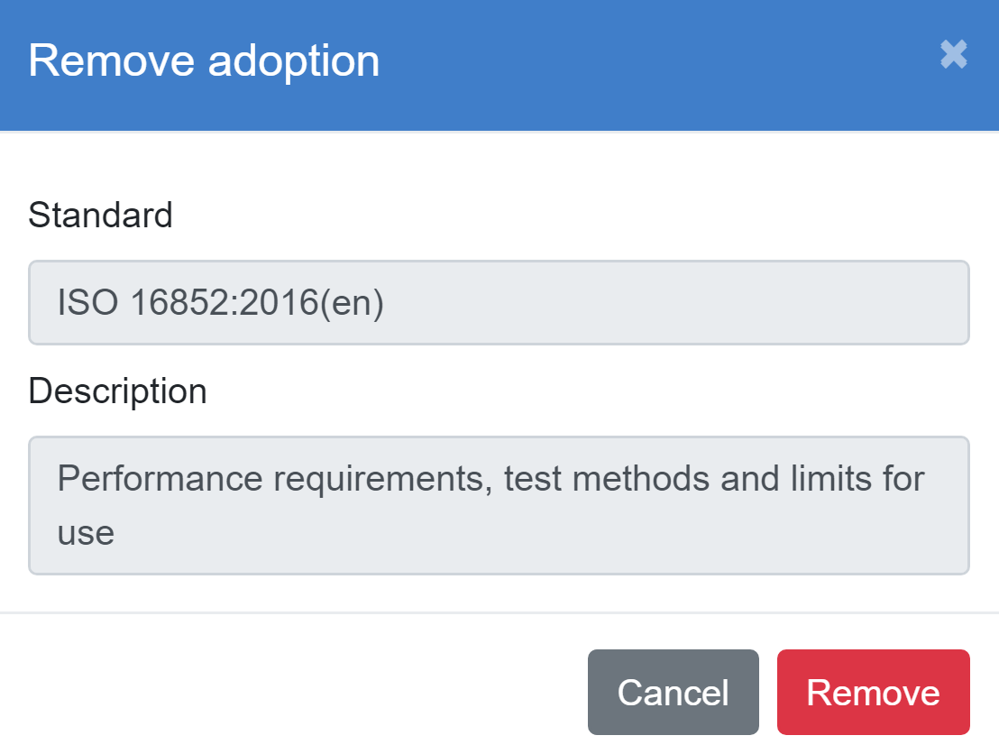 Screenshot of the Remove adoption dialog