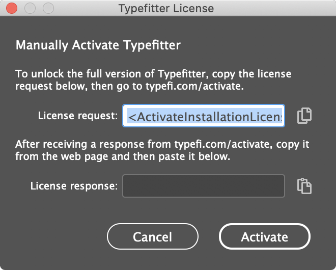 Manually activate Typefitter dialog (macOS)