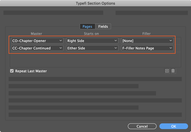 Configuring a Typefi Section with two master pages so that the Typefi Section will always start on a right-hand page