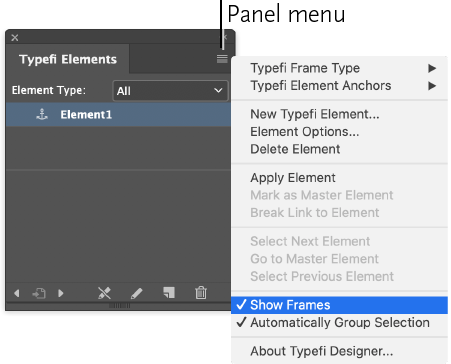 Click the Panel menu, then Show Frames