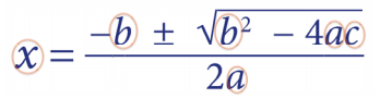 Identifiers in the quadratic equation: x, b, b, a, c, a