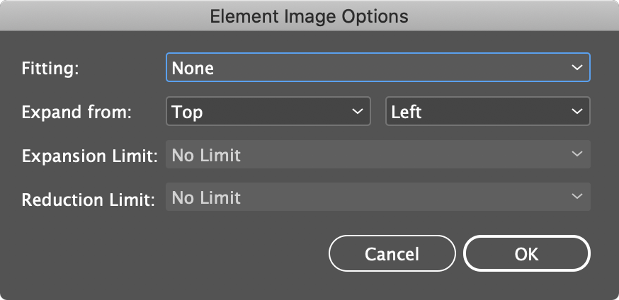 Element Image Options dialog