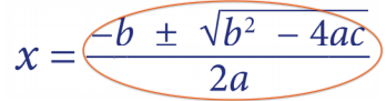 Fractions in the quadratic equation: everything to the right of the equals sign is part of a fraction