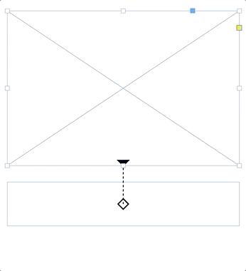 Example: AutoFit relationship between the bottom-middle handle of a placeholder graphics frame and the centre handle of a placeholder text frame