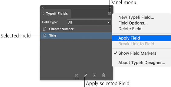 Typefi Fields panel