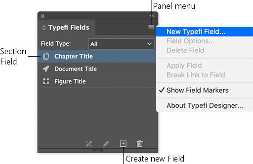 Typefi Section Fields panel