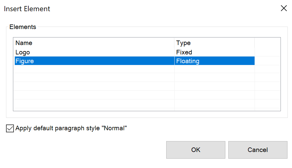 Insert Element dialog
