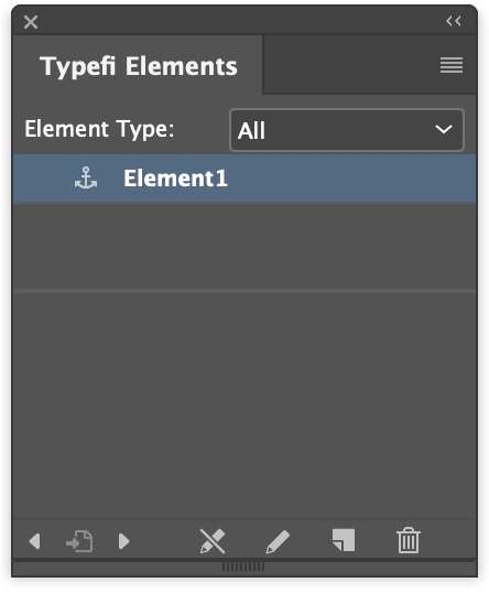 New Element listed in the panel