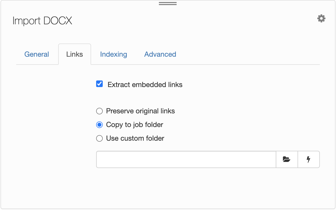 Import DOCX, Links tab