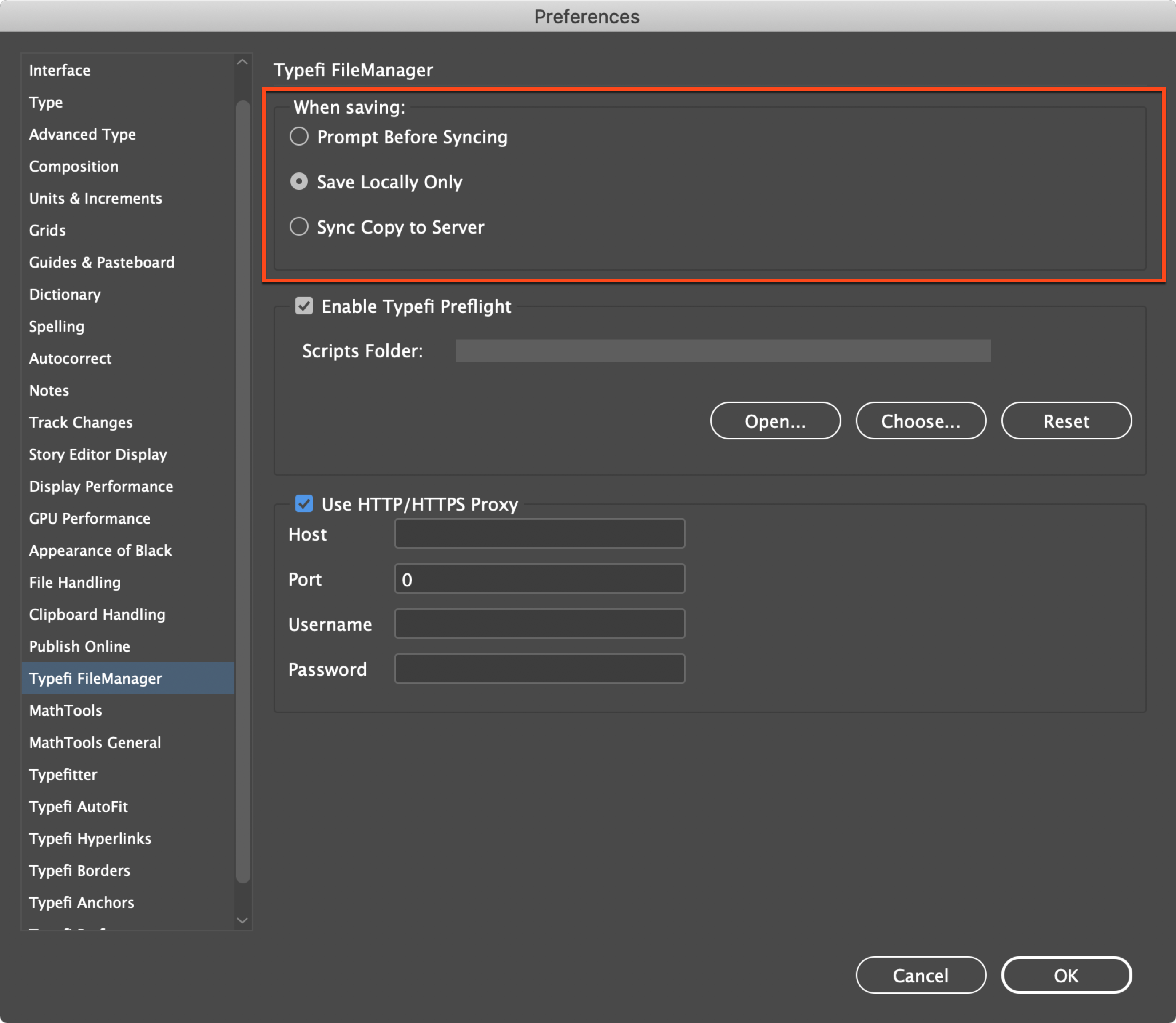 Configuring the sync preferences