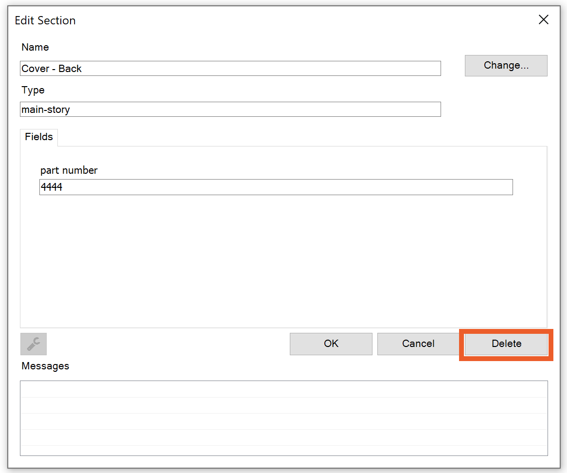Delete button in the Edit Section dialog
