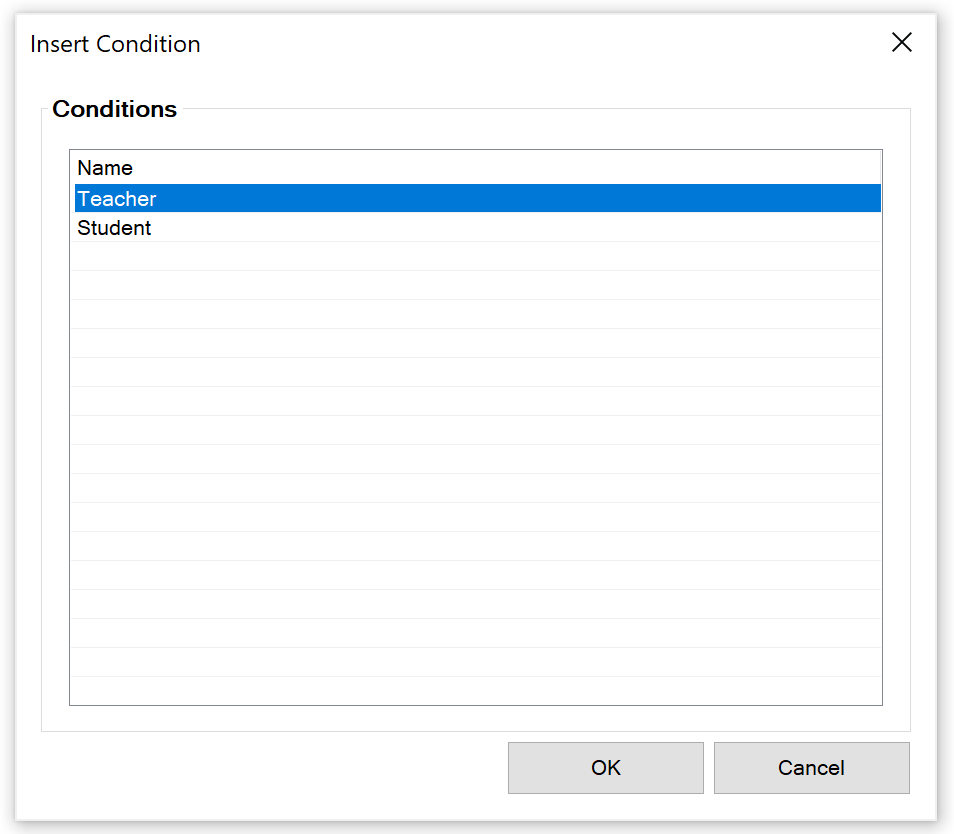 Insert Condition dialog
