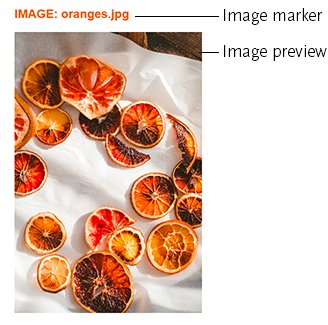 Image marker on first line, image preview on second line