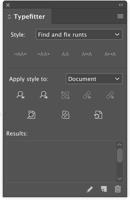 Typefitter panel showing finding and fixing a runt in the headline (animation)