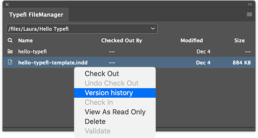 Select Version history from the pop-up menu