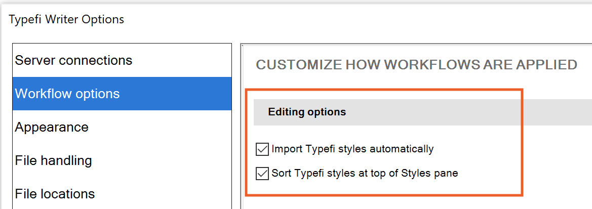 Editing options