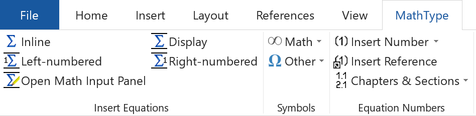 MathType tab and Insert Equations group