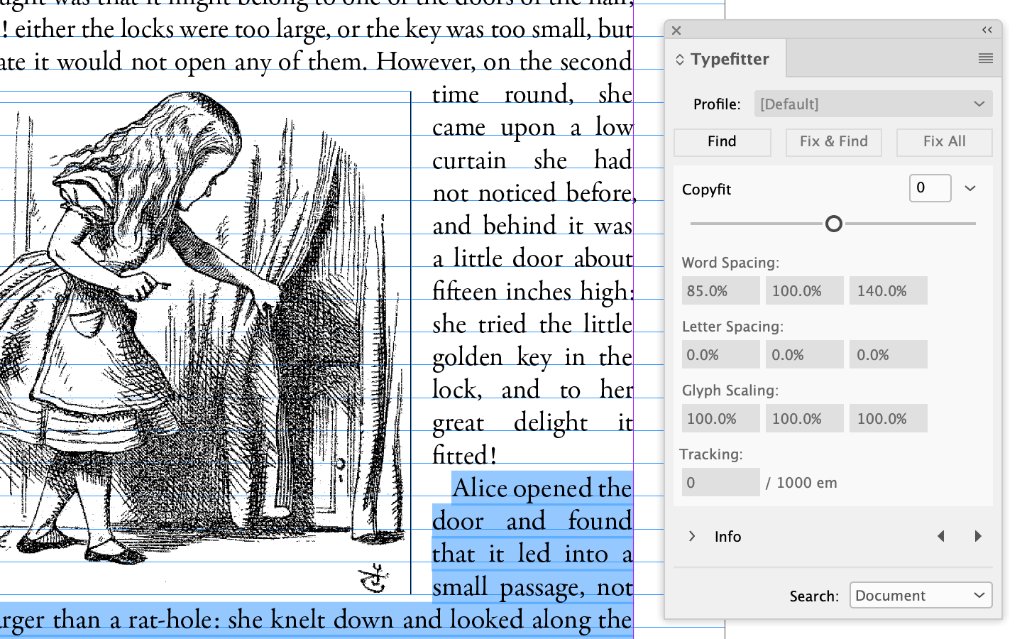 An animated GIF of using the Copyfit slider to tighten and loosen text