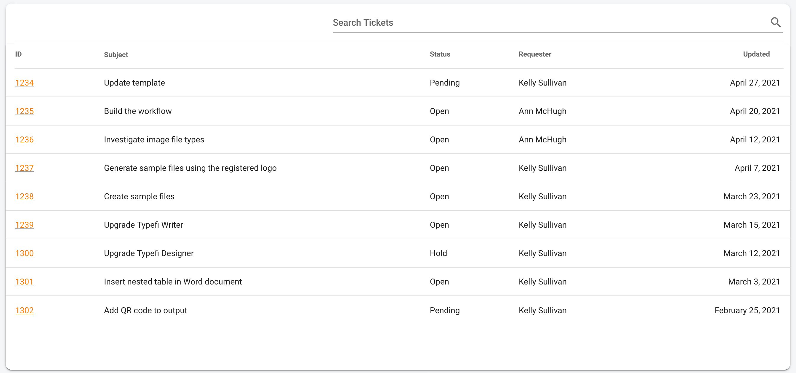 Tickets page