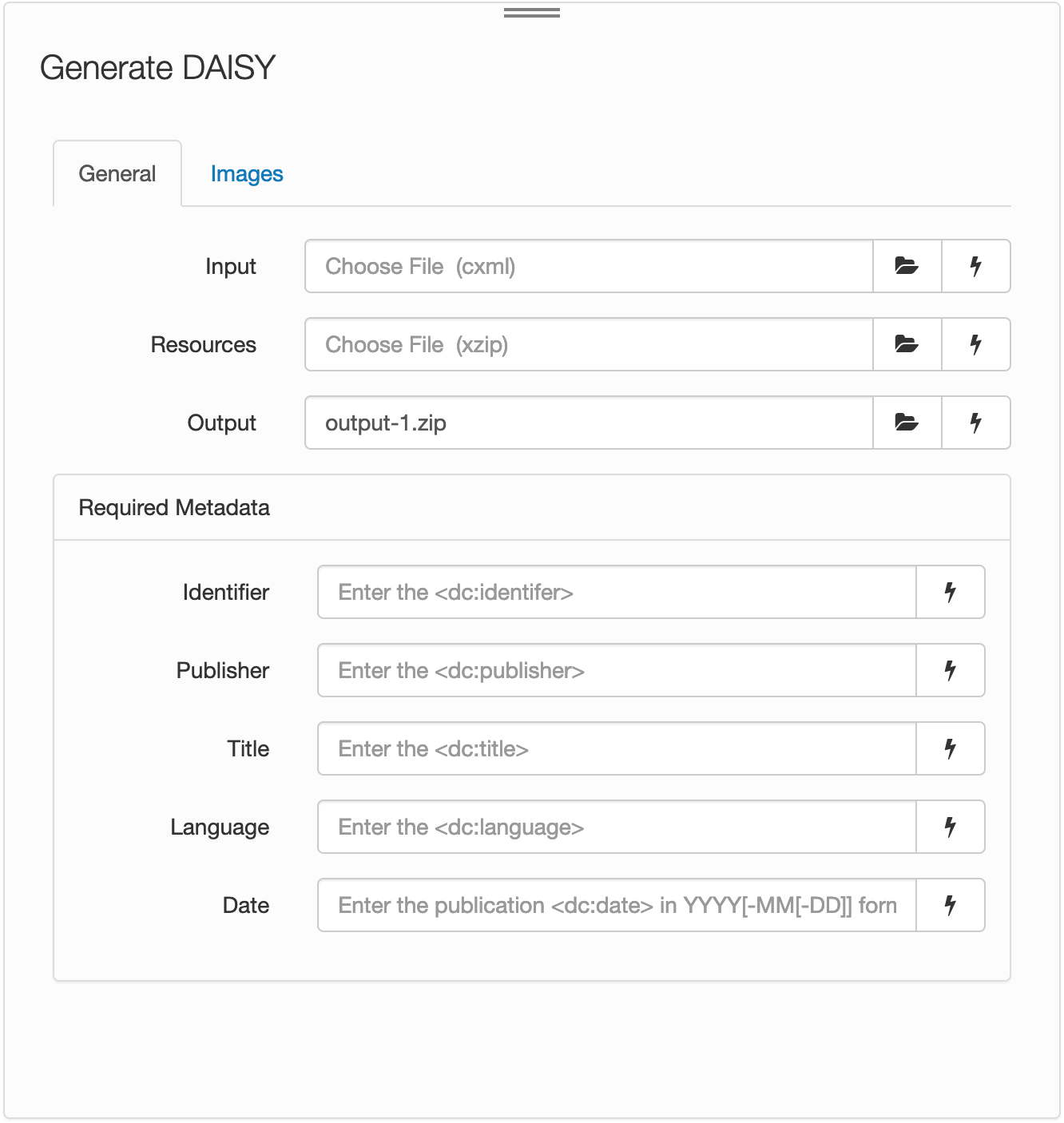 Generate DAISY, General tab