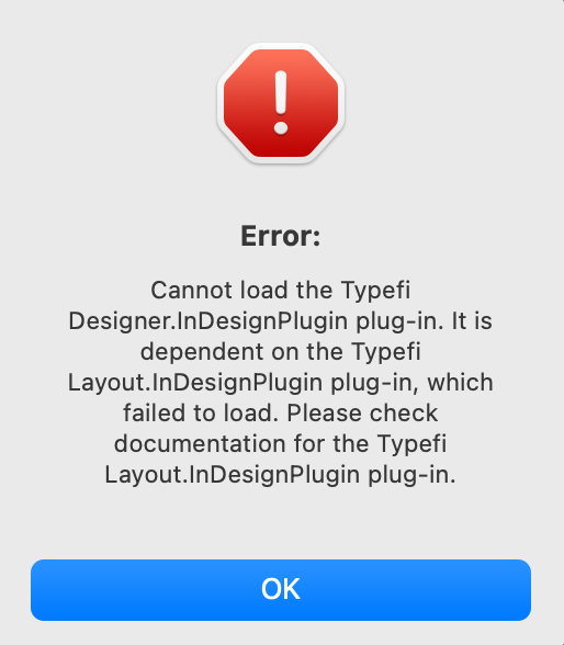 Error when opening InDesign 16.3 with Typefi Designer installed on macOS