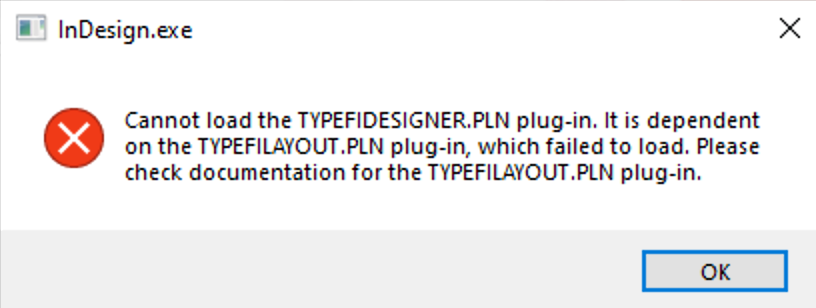 Error when opening InDesign 16.3 with Typefi Designer installed on Windows
