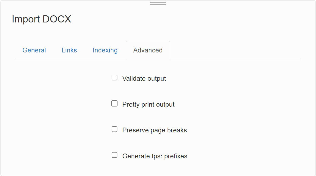 Import DOCX, Advanced tab