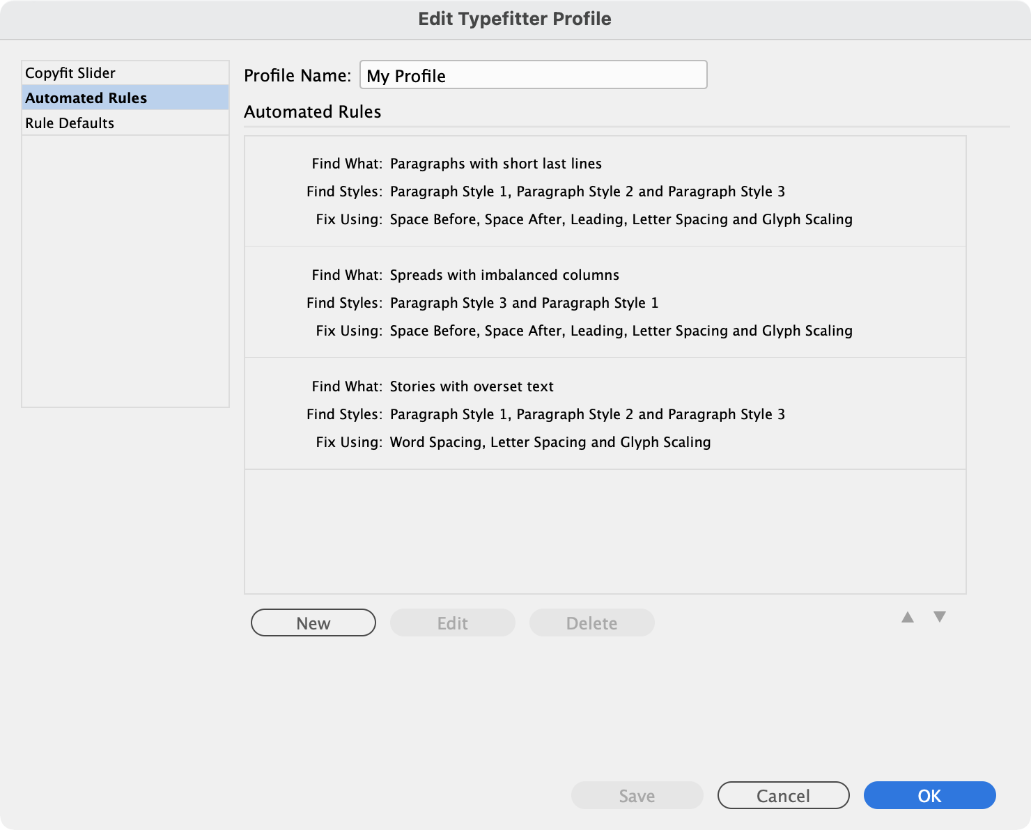 Automated Rules pane