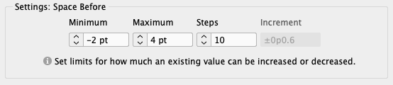 Settings for Space Before