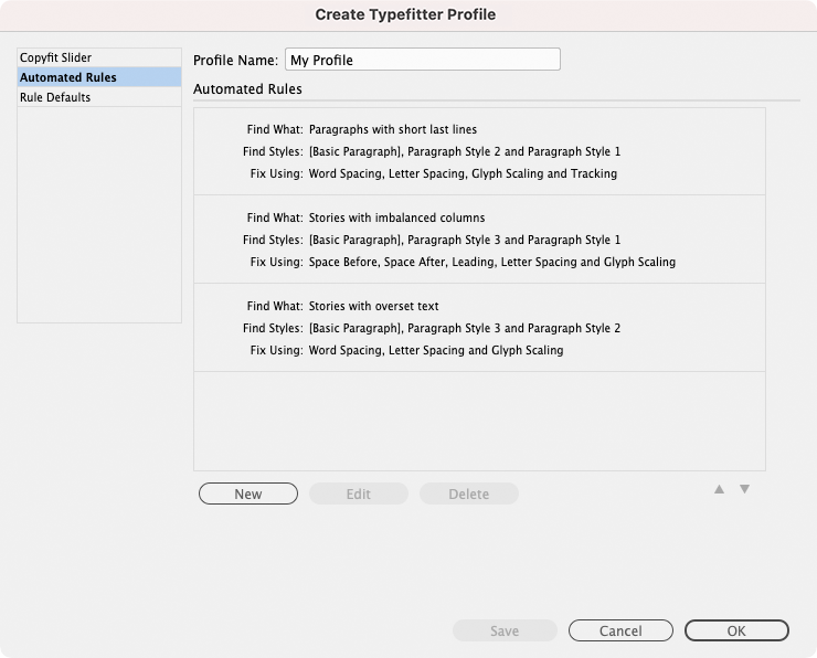 Automated Rules pane