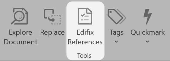 Edifix Reference button in the Typefi ribbon