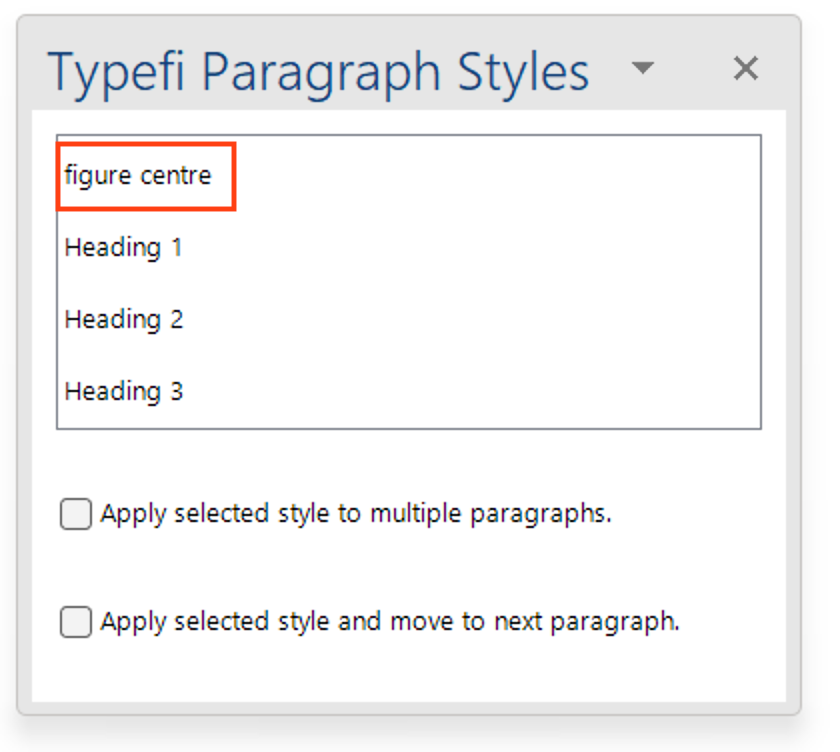 Click the desired Typefi Paragraph Style