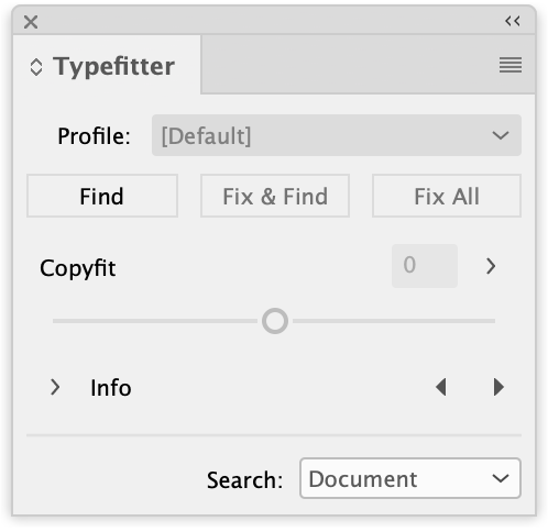 Typefitter panel in compact mode