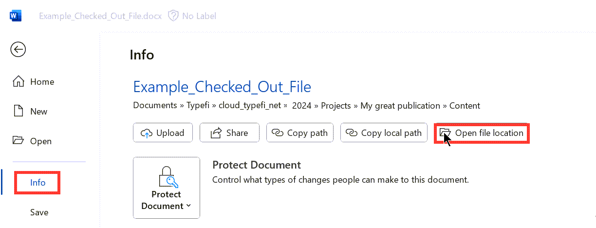Open File Location in the Info pane